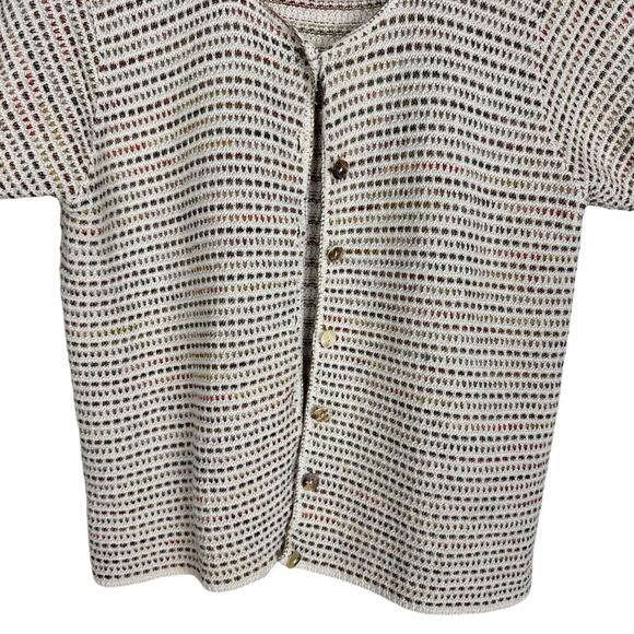Vintage Croft & Barrow Crochet Knit Cream Short Sleeve Button Up Top Sz Small - Picture 7 of 12